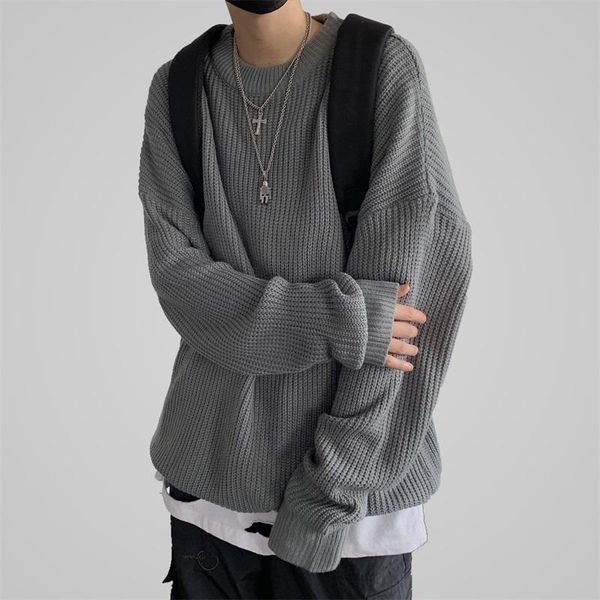 

oversized o-neck sweater men casual autumn winter warm sweater pullover male solid knitted male sweaters, White;black