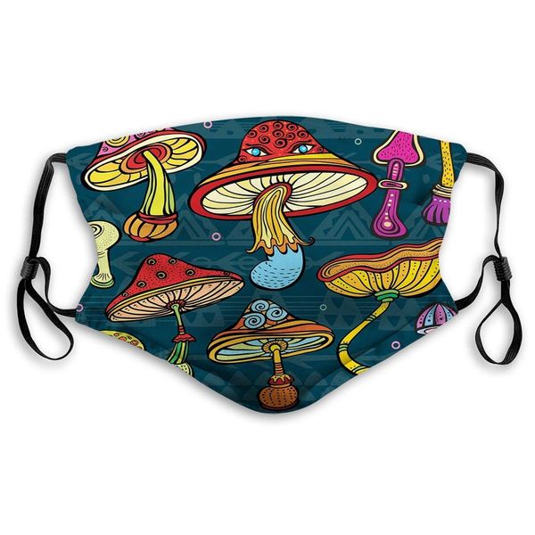 

face scarf,stylized mushrooms ornate doodles with swirls eyes botany and growth,printed facial decorations for everyone