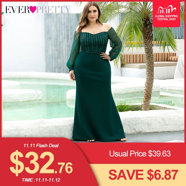 

plus size sparkle prom dresses long ever pretty ep00711 off shoulder full sleeve sequined mermaid party gowns robe de soiree c1111, Black;pink