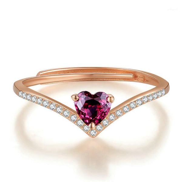 

cluster rings pure sterling 925 silver jewelry for women diamond natural garnet stone ring delicate rose gold heart crown jewelry1, Golden;silver