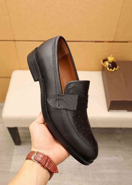 

style men's brand loafers genuine leather casual flats men business shoes slip on breathable party dress size 38-45, Black