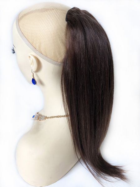 # 4 cordão rabo de cavalo 100% real Cabelo humano Cabos de cavalo Clips de Cabelo Para As Mulheres Marrom Dark Peruan Virg Virg Straight Pony Tails Peakiece