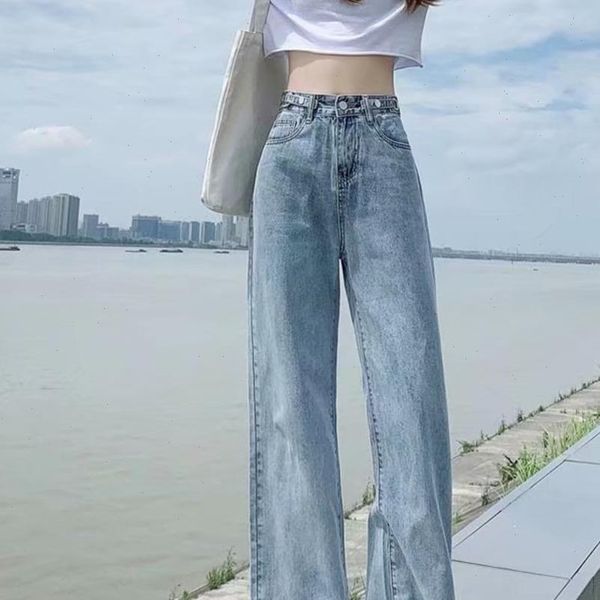 

2020 high waist loose comfortable jeans for women plus size fashionable casual straight pants mom jeans washed boyfriend jeans, Blue