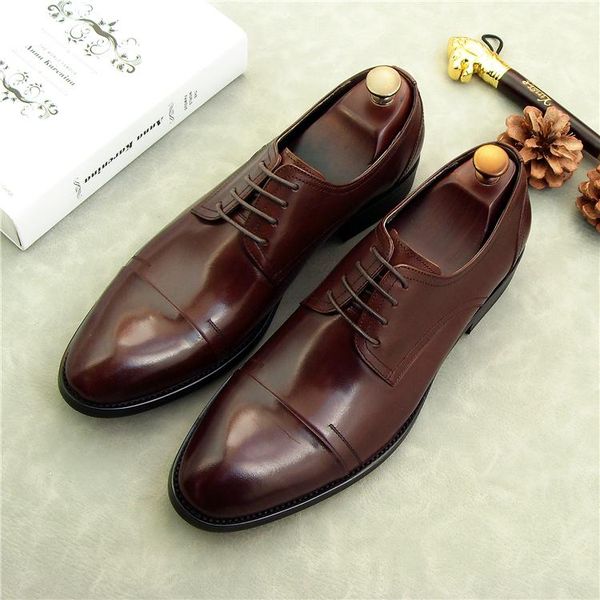 

british style man office shoes cow leather formal dress shoes lace up, Black
