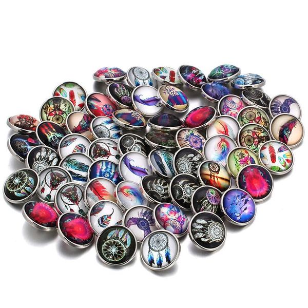 

10pcs/lot new glass snap button jewelry random dream catcher fit 18mm diy snap bracelet jewel bbydke