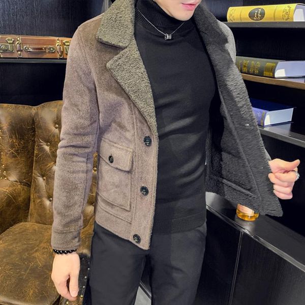 

men's short paragraph 2020 autumn and winter new jacket slim korean version of the trend handsome casual thick woolen coat, Black