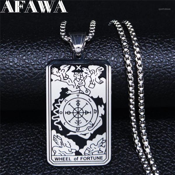 

pendant necklaces soldierÂ tarotÂ cardÂ divinationÂ "wheelÂ offÂ fortune"Â stainless steel pendantÂ necklacesÂ bringÂ goodÂ luckÂ chainÂ jew, Silver