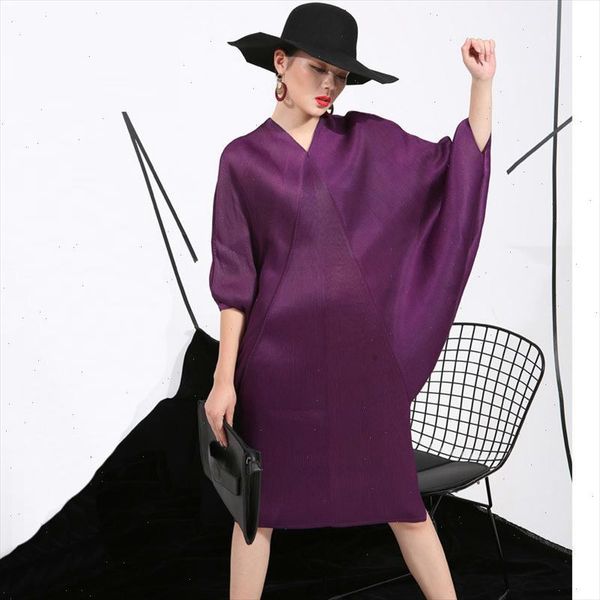 

2021 spring trendy new crimp bat sleeve design big size loose large size solid color dress women fashion fu11191, Black;gray