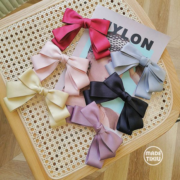 

tx gentle little sister pure color temperament bow hairpin versatile hairpin pure color spring clip clip edge clip hair accessories, Silver