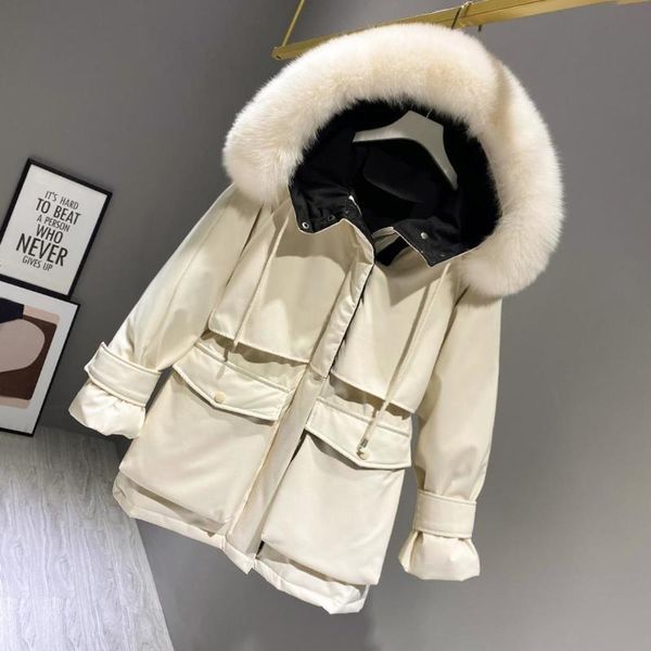 

2020 new fashion women down cotton jacket winter loose short warm coats large faux fur collar outwear female elegant parkas y160, Black