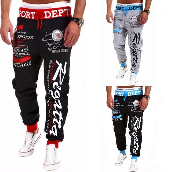 

0kaek модный хип-хоп напечатанных мужские буквенные свободные спортивные брюки спортивные торговли персонализированные низкой талии брюки мо, Blue