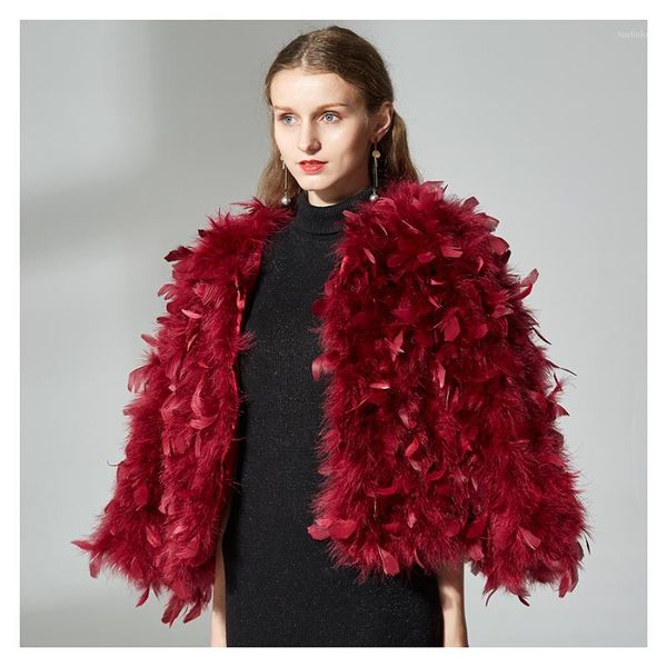 

knitted genuine ostrich fur coat 100% fluffy feather fever fur jackets handmade women natural ostrich jacket1, Black