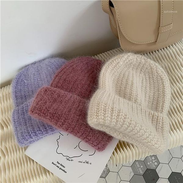 

bonnets for women winter fur knitted hat rose pink casual wool hat solid color ear protection cold1, Blue;gray