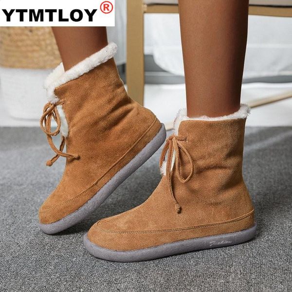 

2020 women snow ankle boots ladies shoes winter flats casual lace up plush warm boots wpman fashion plus size footwear female, Black