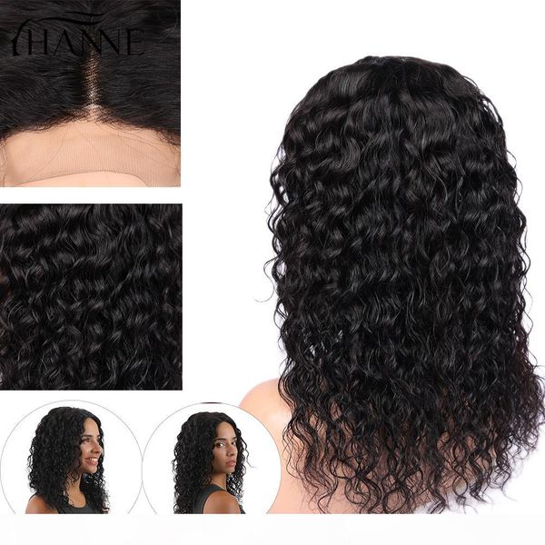 

hanne hair 4*4 lace closure l m r part wigs brazilian remy wigs glueless water wave lace human hair wig for black women, Black;brown