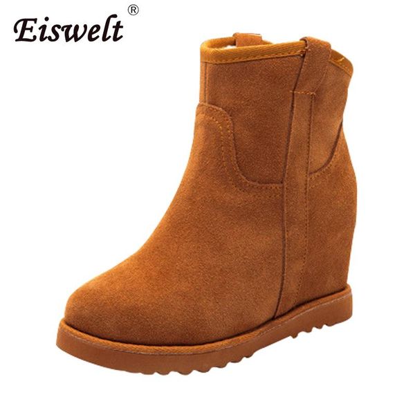 

eiswelt women fashion ladies snow boots women's winter increased high heels inside genuine leather shoes velvet warm boots women, Black