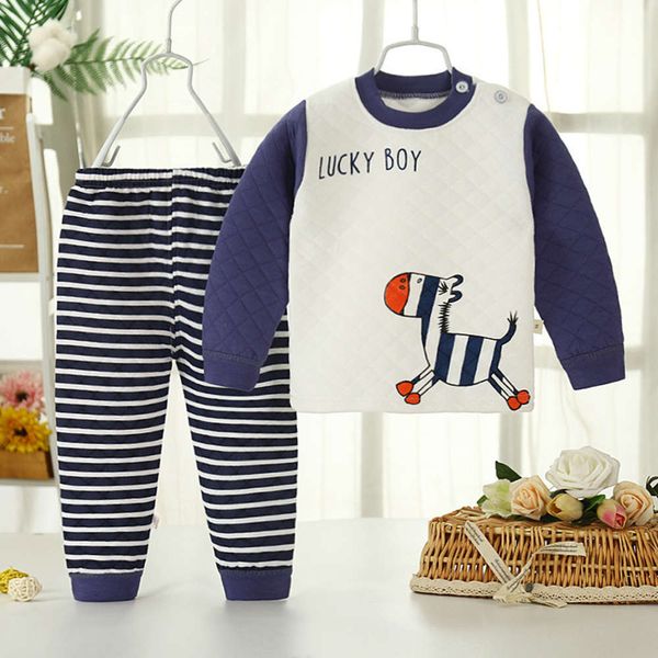 

cloth children's warm set autumn spring men's and women's underwear pajamas thickened 0-3 years old 1 three layer cotton baby, Blue;red