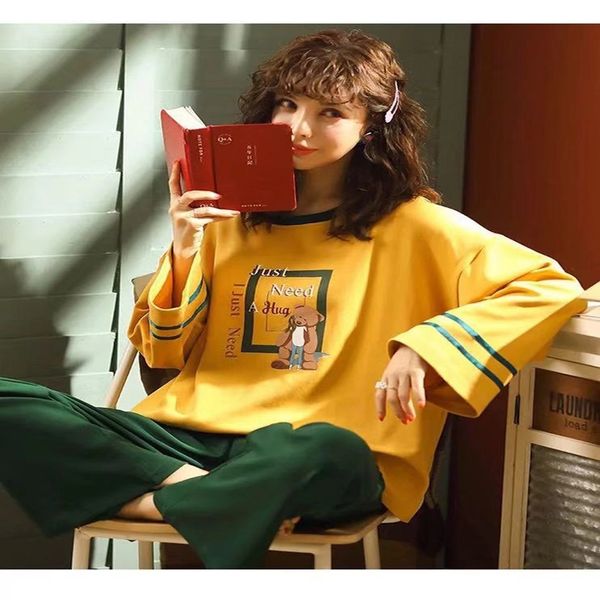 

women pajama sets sleepwear home wear clothes night suit cartoon lounge set cotton teenage girls pyjamas winter y200425, Black;red