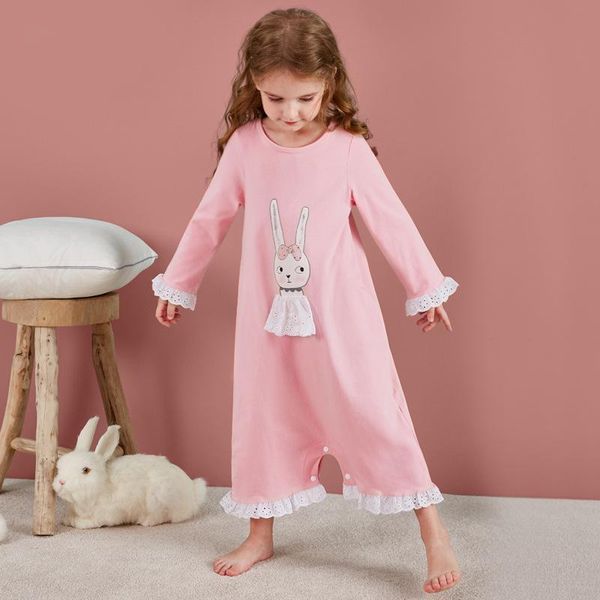 

korean girls kids children pink cotton long sleeves sweet loose rompers pajamas cartoon printed lace patchwork clothes homewear 201104, Blue;red