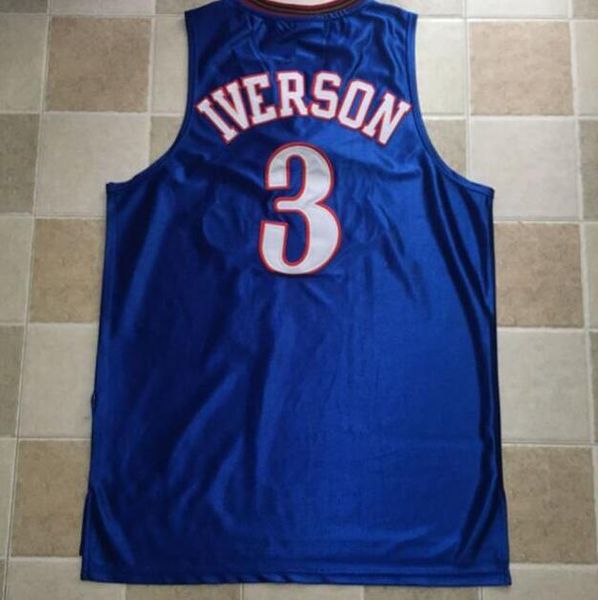 

men's basketball philadelphia 76ers 3 allen iverson blue hardwoods classics retro jersey and short, Black;red