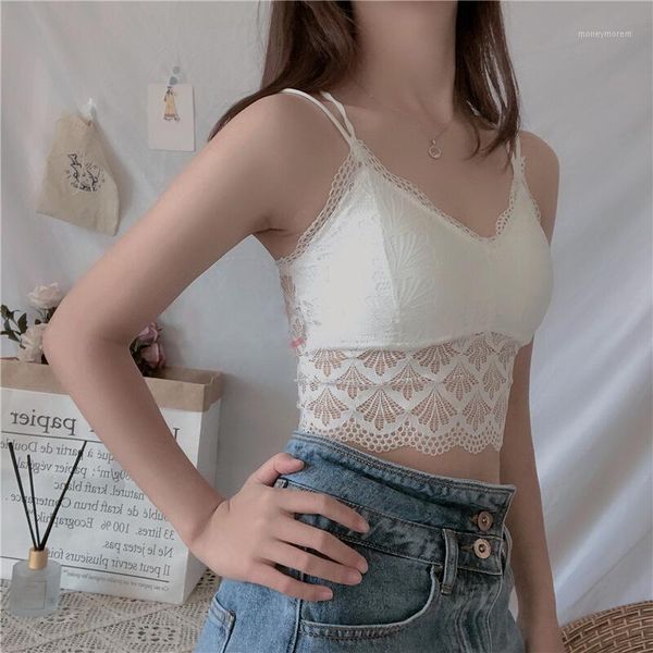 

camisoles & tanks summer women slim thin lace strap backless bra solid comfortable padded brassiere bras wrapped chest1, Black;white