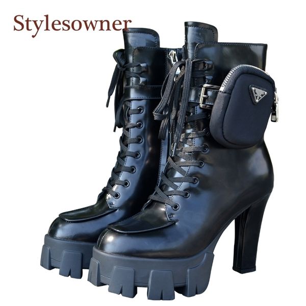 

discount luxury bootshigh heels, buckles and women's pockets, waterproof with platform, zippers on motorcycle sides, shiny metal mint, Black