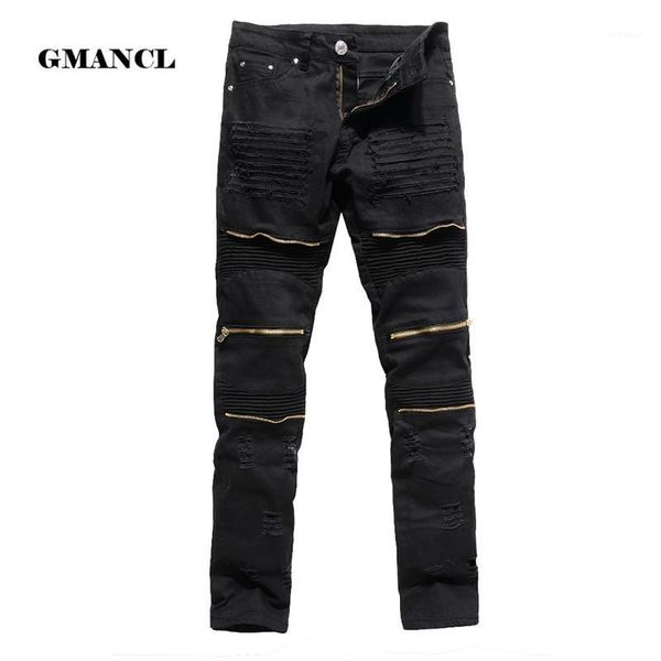 

mens black ripped jeans skinny slim fit multi metal zipper design jeans 2021 fashion hip hop rock trousers stretch pencil pants1, Blue
