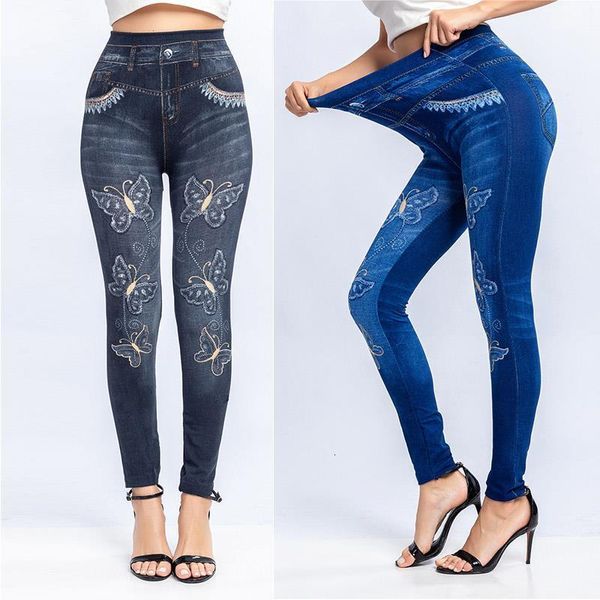 

leggings women elastic shaping pants jeggings fashion stamping butterfly print pants plus size slim women leggings casual, Black