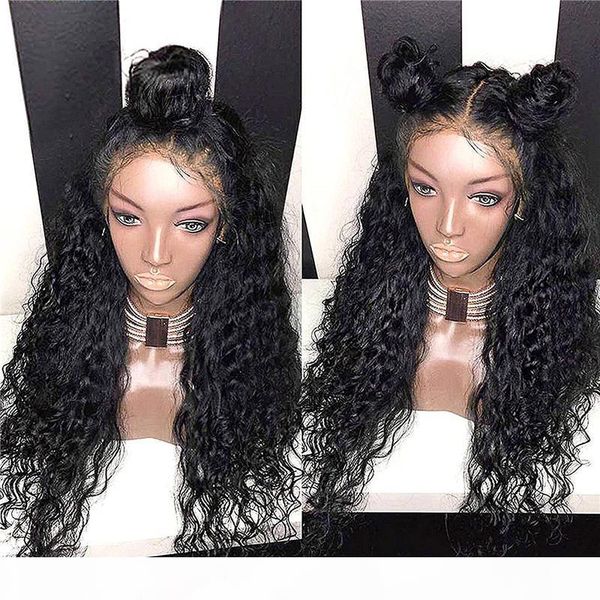 

fashion 2019 new unprocessed remy virgin human hair long natural color deep wave full lace cap wig for women, Black;brown