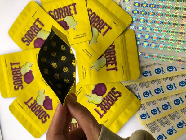 

local stickers empty mylar bag hologram bags bags sorbet label cookies yellow smell flavors 3.5g bags and proof bbycm bdebaby