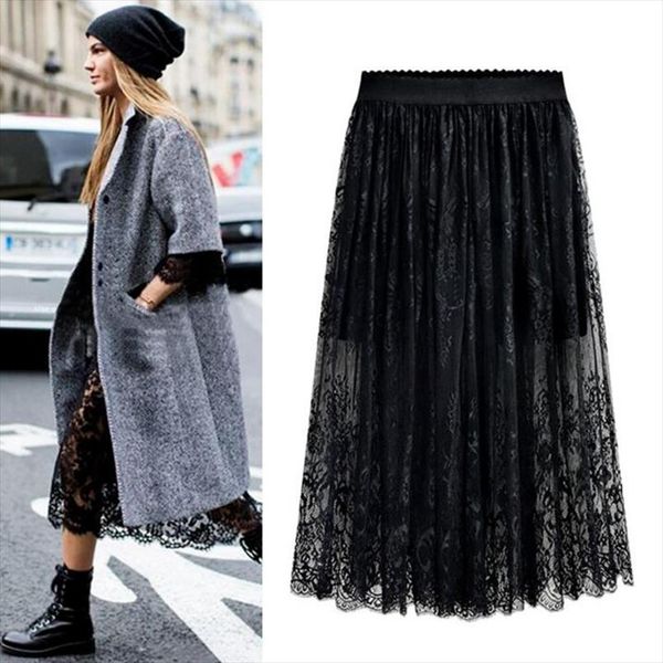 

wholesale 2020 new women lace skirt hollow out white black spring skirt plus size skirts m 6xl