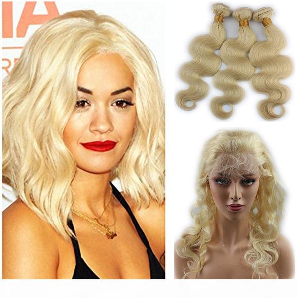 

# 613 blonde 22.5x4x2 россии тела волна 360 закрытие с пучками волос человека волна светлые волосы переплетается с полным кружева лобной 4шт, Black;brown