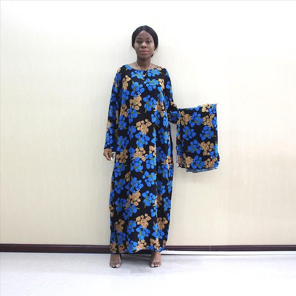 

flower print multicolor african dress women autumn vintage cotton women elegant dress with scarf drop shipping good quality, Black;gray