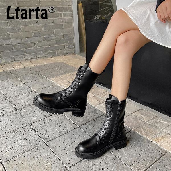 

ltarta женские сапоги толстым дном zipper mid-tube motorcycle black winter высокий каблук женские ботильоны -203-5