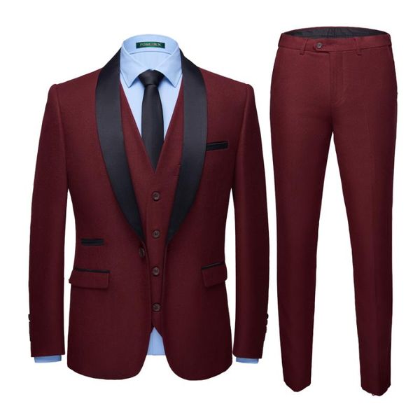 

jacket+pant+vest) luxury wedding dress suit men three-piece men formal business burgundy tuxedo suits terno masculino, White;black