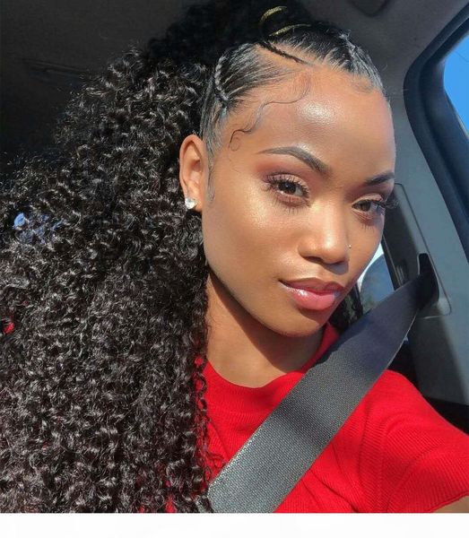 

100% brazilian clip in human ponytail hair extensions kinky curly drawstring ponytail afro puffs virgin curly ponytails 100~180g ship, Black
