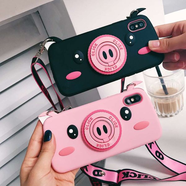 

qasuitable for vip x cartoon pig nose camera mobile phone case 7p / 8p camera bracket pig silicone mobile phone caselk