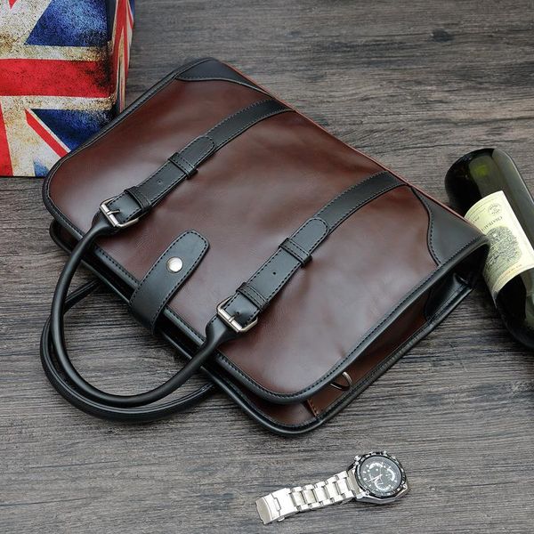 

briefcases crazy horse leather briefcase men's lapbag business handbag men retro shoulder document storage male