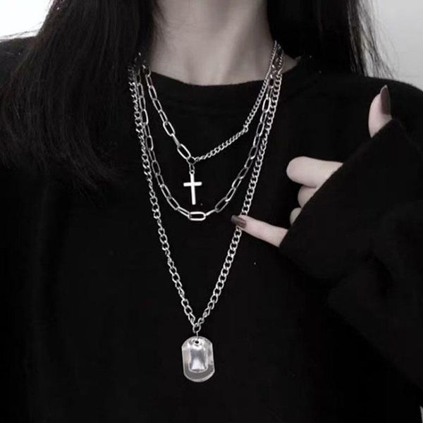 

hiphop punk thick chain square drop cross pendant necklace for women ladies vintage geometric sweater necklace jewelry yn1568, Silver