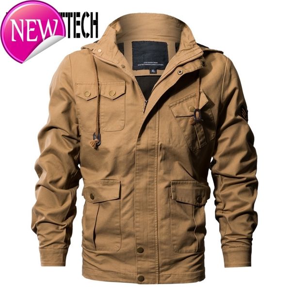 

brand spring autumn men jacket multi-pocket military bomber jacket man casual cotton water-washed jackets and coats, Black