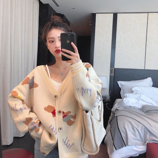 

abwiz and cardigan sweaterwomen's sweaterwomen's korean loose knitted lazy v-neck overcoat mid longstyle knitted cardigan sweater, White;black