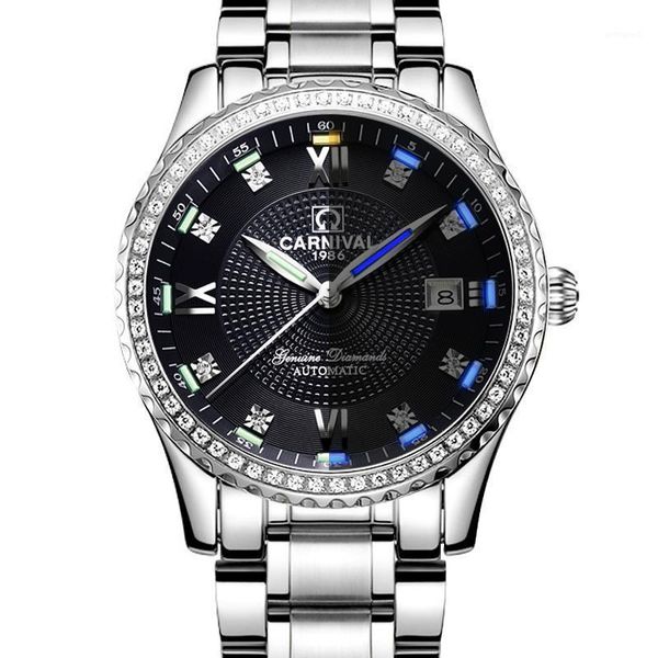 

wristwatches carnival mens watches automatic self-wind watch men sapphire reloj hombre luminous hands relogio clock c8737g-21, Slivery;brown