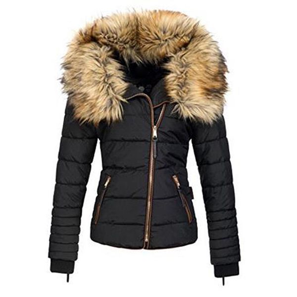 

women's down & parkas women padded jacket coat warm faux fur collar winter parka jackets slim ladies plus size puff xxl zipper outwear, Black