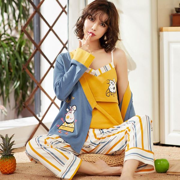 

3pcs/set printed cotton maternity nursing sleepwear bb spring autumn breastfeeding pajamas sets for pregnant women pregnancy lounge, White