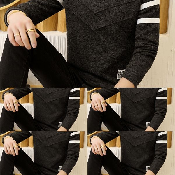 

bzfud men's pullover sleeve t-shirt spring 2020 new round neck slim fitting sweater for long pullover pulloverpulloverstudents korean f, Black