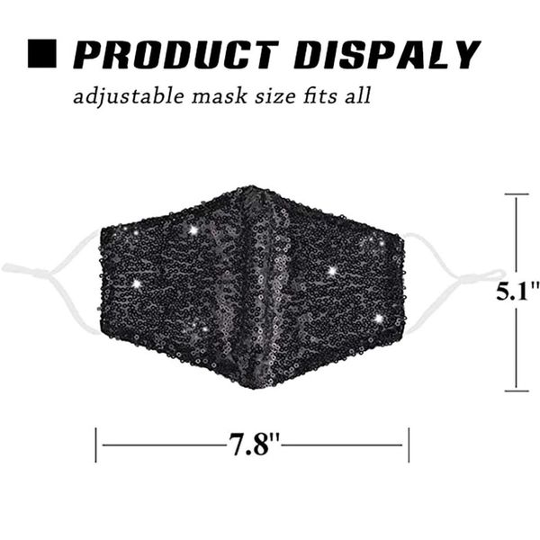 

2pcs women sequin face mask fabric reusable mask for face headband bandana mascarillas mondkapjes masque maske bbypmg alice_bag, Black