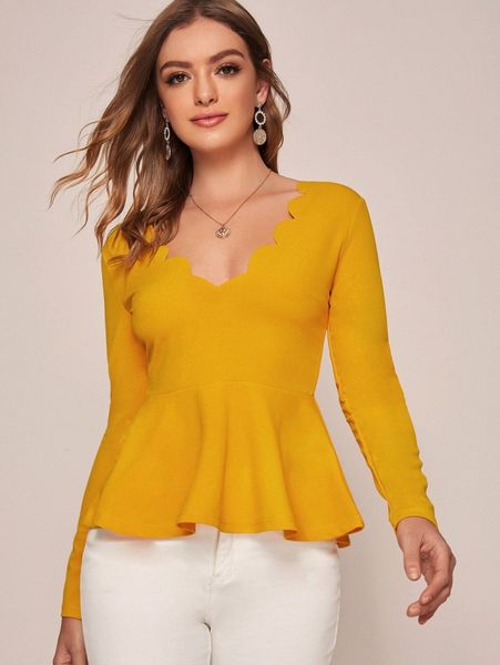 

scallop edge peplum m8g6#, White