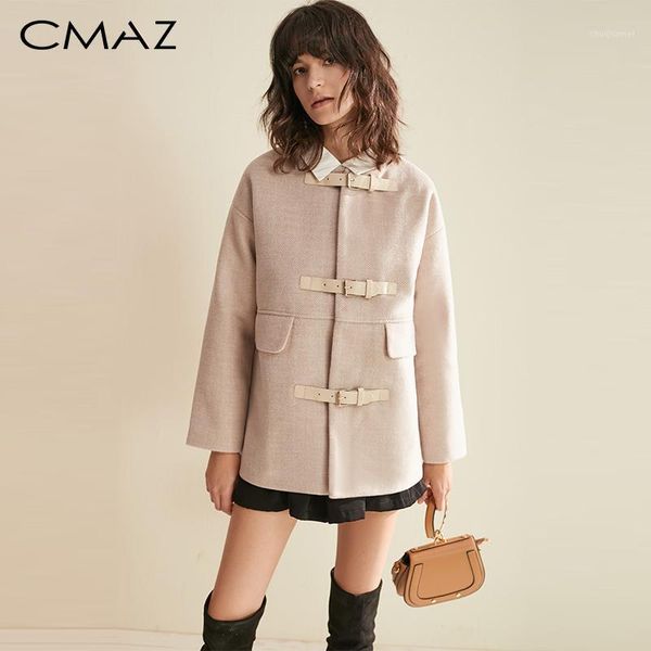 

cmaz 2020 autumn winter sweety woolen coat fashion causal women soild turndown collar horn buckle thick coat mx18d95331, Black