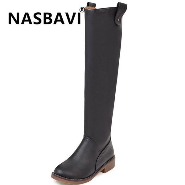 

2020 новая мода досуга кожа pu длинные сапоги сексуальная женщина мотоцикла складку ботинок плоской пятки колено высокие сапоги, Black