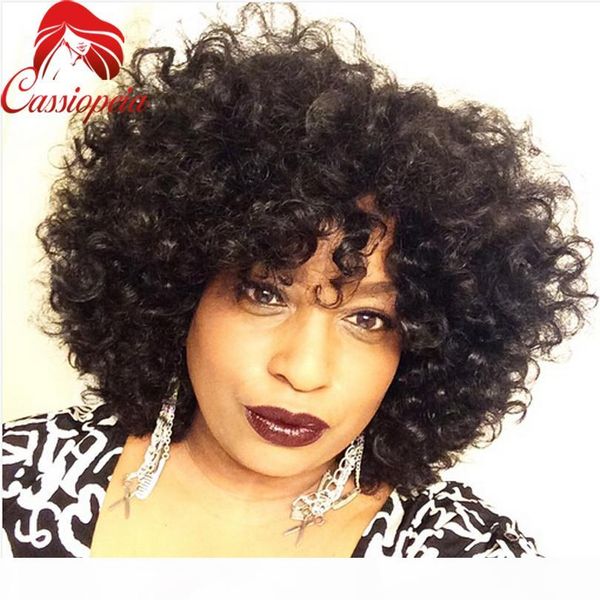 

kinky curly short wigs for black women glueless peruvian virgin hair lace front wig with bangs curly full lace human hair wigs, Black;brown